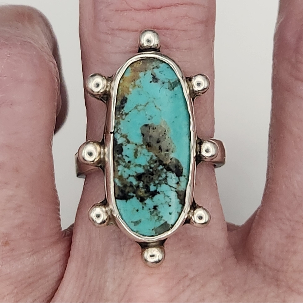 Turquoise and Silver Oval Ring